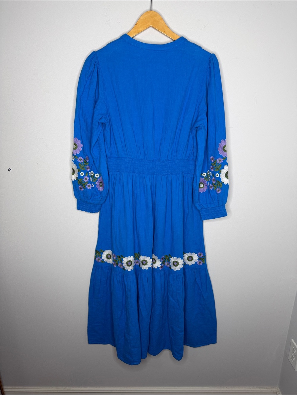 Boden Blue Elena Double Cloth Embroidered Midi Dress Size 12 - Picture 9 of 9